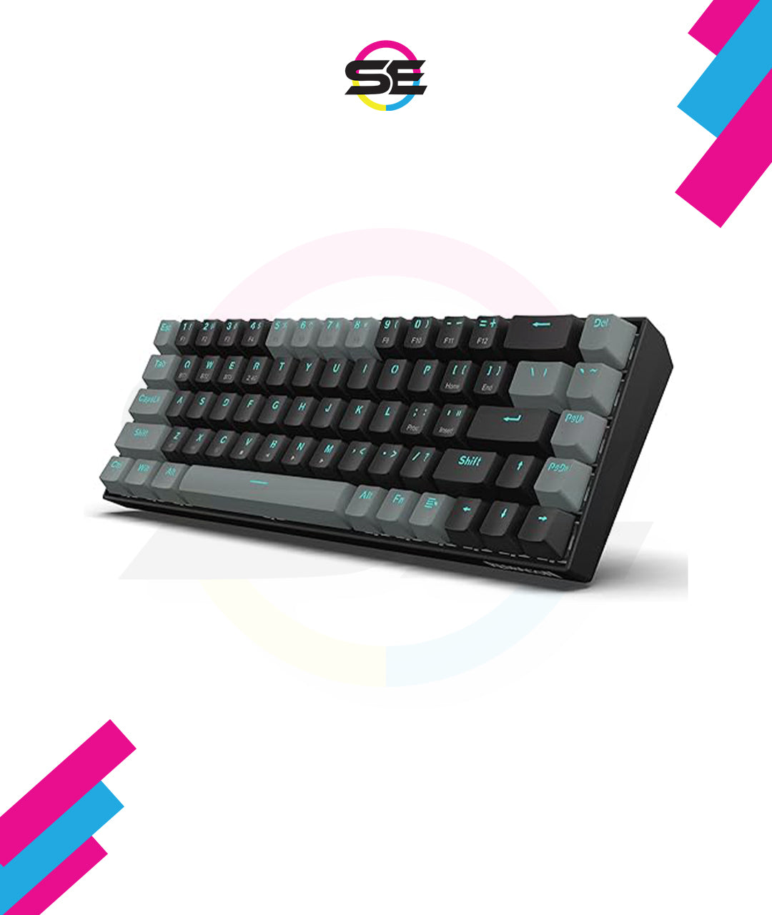 Redragon K662L-K1RS Wireless Portable 65% Mechanical Gaming Keyboard – 68 Keys, Red Switch, Double-Shot Keycaps, 2.4G + Bluetooth, 2×AAA Battery – Dark Gray/Black