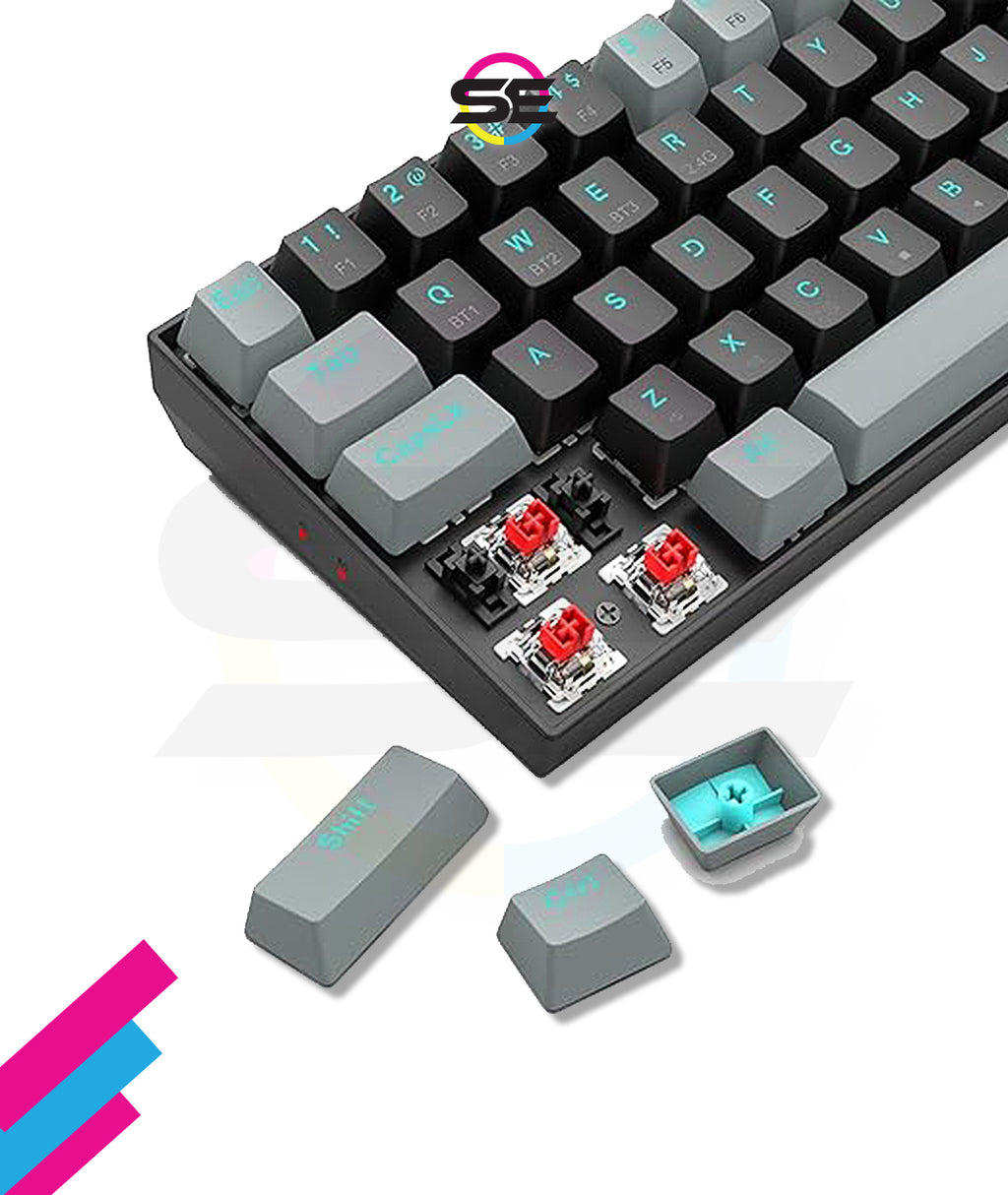 Redragon K662L-K1RS Wireless Portable 65% Mechanical Gaming Keyboard – 68 Keys, Red Switch, Double-Shot Keycaps, 2.4G + Bluetooth, 2×AAA Battery – Dark Gray/Black