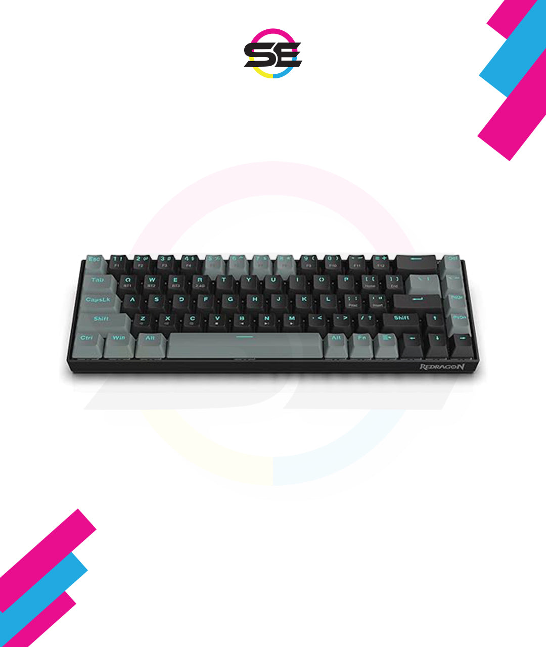 Redragon K662L-K1RS Wireless Portable 65% Mechanical Gaming Keyboard – 68 Keys, Red Switch, Double-Shot Keycaps, 2.4G + Bluetooth, 2×AAA Battery – Dark Gray/Black