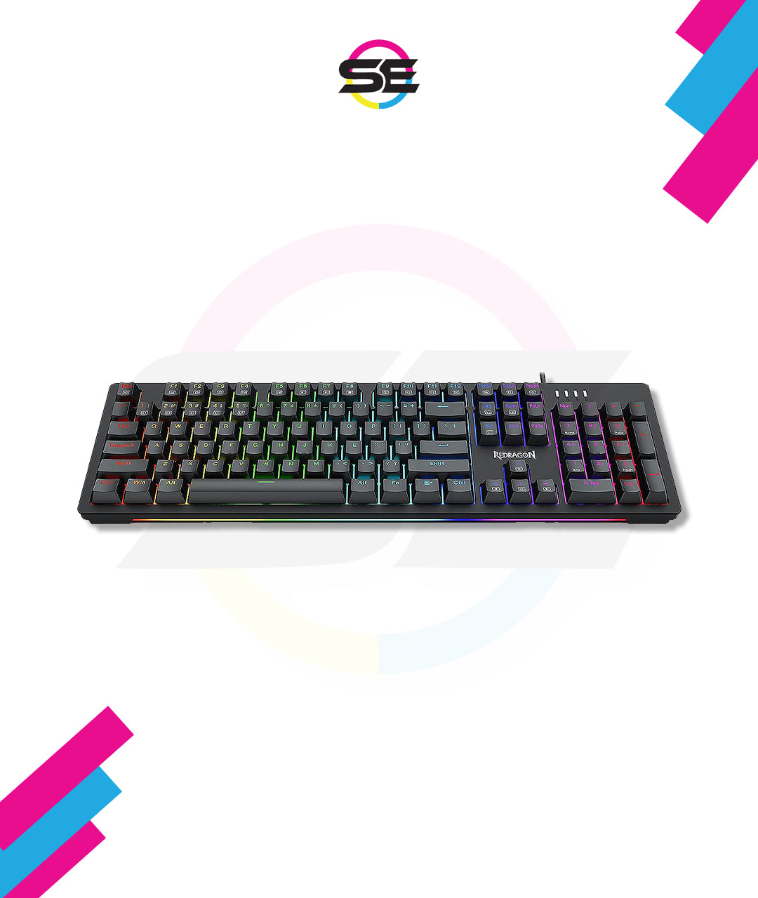 Redragon K679 RGB Full Size Wired Mechanical Gaming Keyboard – 104 Keys, Blue Switch, Sound Absorbing Foam, RGB Side Lighting – Black