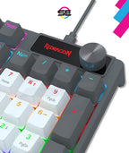 Redragon K718 RGB Full Size Hot-Swap Wired Mechanical Gaming Keyboard – 104 Keys, Red Switch, Dedicated Knob, Sound Absorbing Foam, Mixed Color Keycaps – Gray/White/Blue