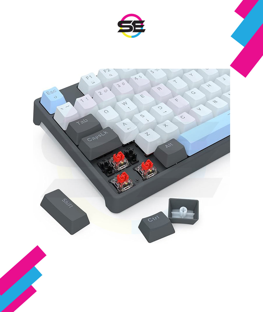 Redragon K718 RGB Full Size Hot-Swap Wired Mechanical Gaming Keyboard – 104 Keys, Red Switch, Dedicated Knob, Sound Absorbing Foam, Mixed Color Keycaps – Gray/White/Blue