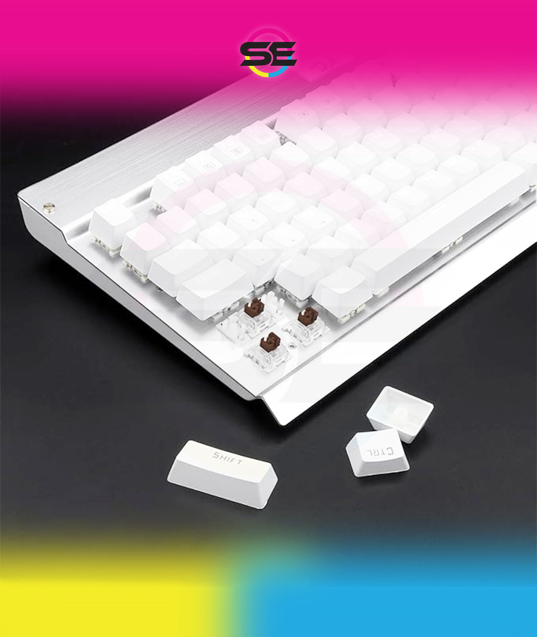 Redragon KG010-WN Wired Mechanical Gaming Keyboard – 9 LED Backlit Effects, Brown Switch, Double-Shot Keycaps – White