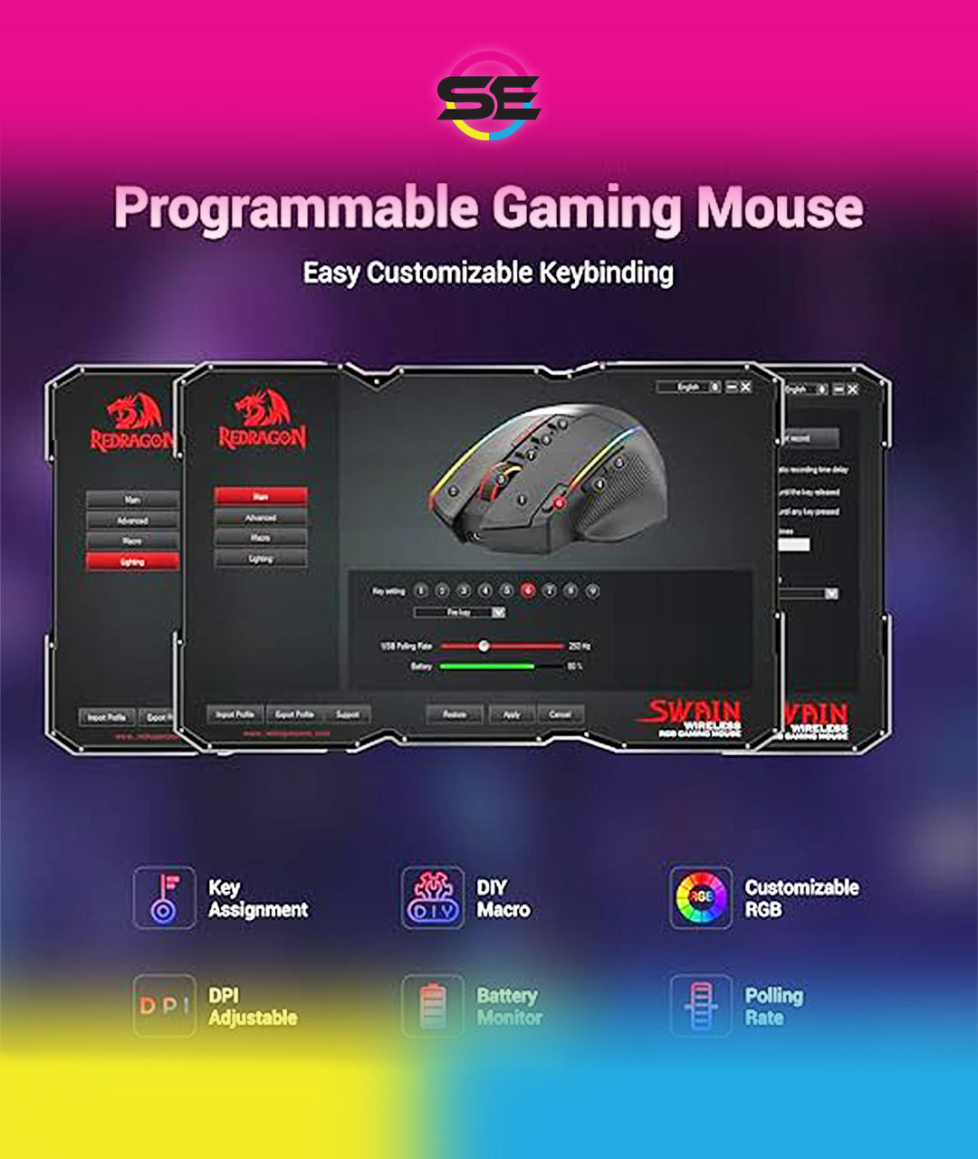 Redragon M801 Wireless RGB MMO Gaming Mouse – Black