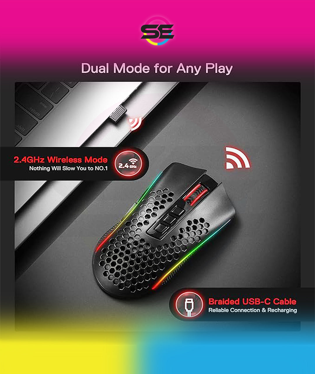 Redragon M808 Storm Pro Honeycomb Dual Mode Gaming Mouse