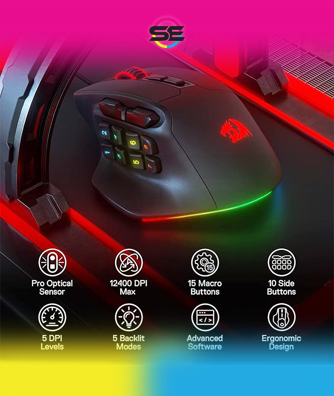 Redragon M811 Aatrox MMO Wired RGB Gaming Mouse