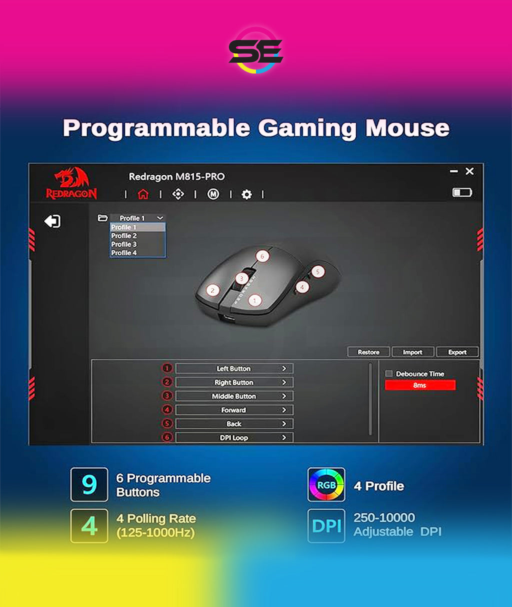 Redragon M815 PRO 3-Mode Wireless Gaming Mouse 26K DPI