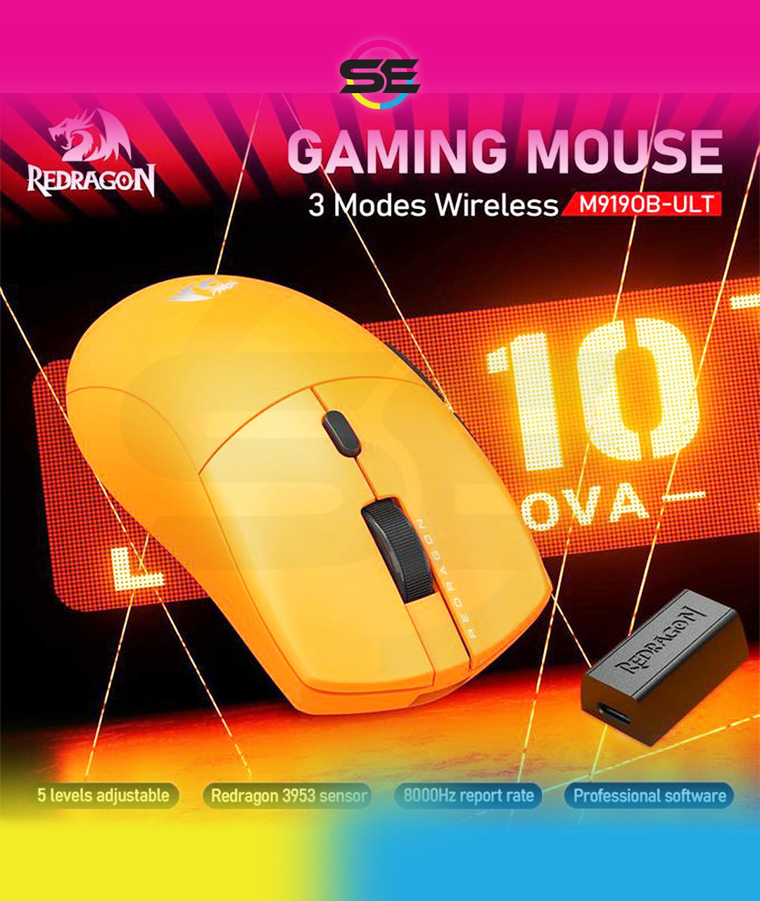 Redragon M919OB-ULT Sparda 3-Mode Wireless Gaming Mouse 45000 DPI – Orange