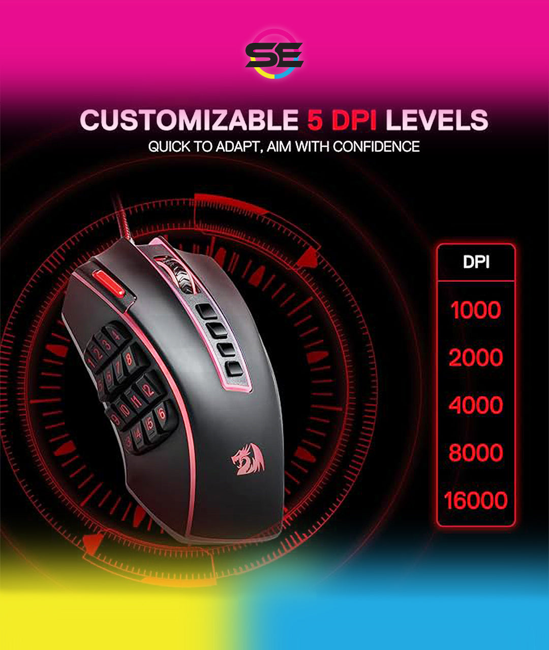 Redragon M990 Legend Chroma X 24000 DPI MMO Wired RGB Gaming Mouse