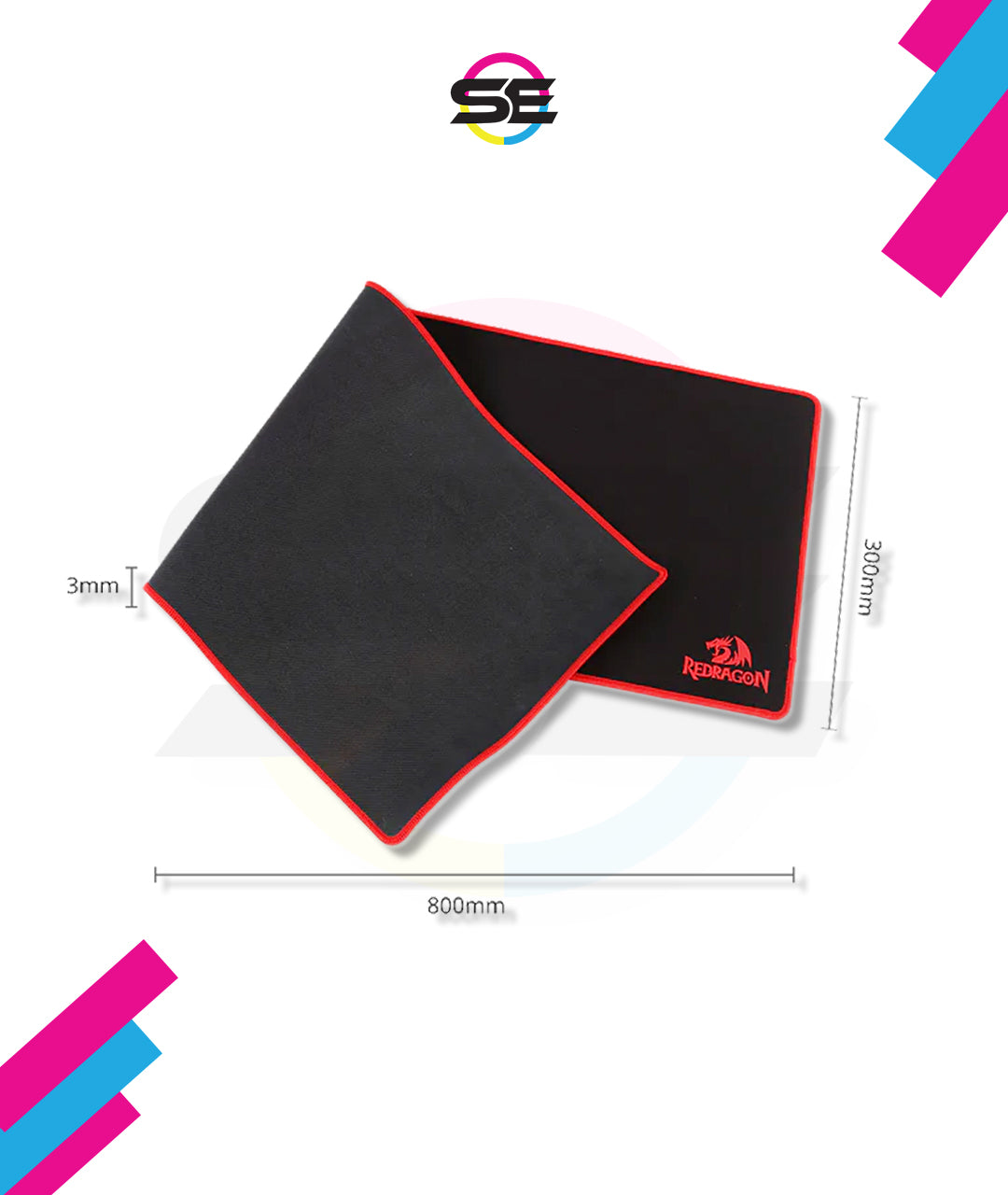 Redragon P003 AQUA Extended XL Gaming Mouse Pad – 800×300×3mm, Waterproof, Silky Smooth Surface, Red Stitched Edges, Non-Slip Rubber Base – Black/Red