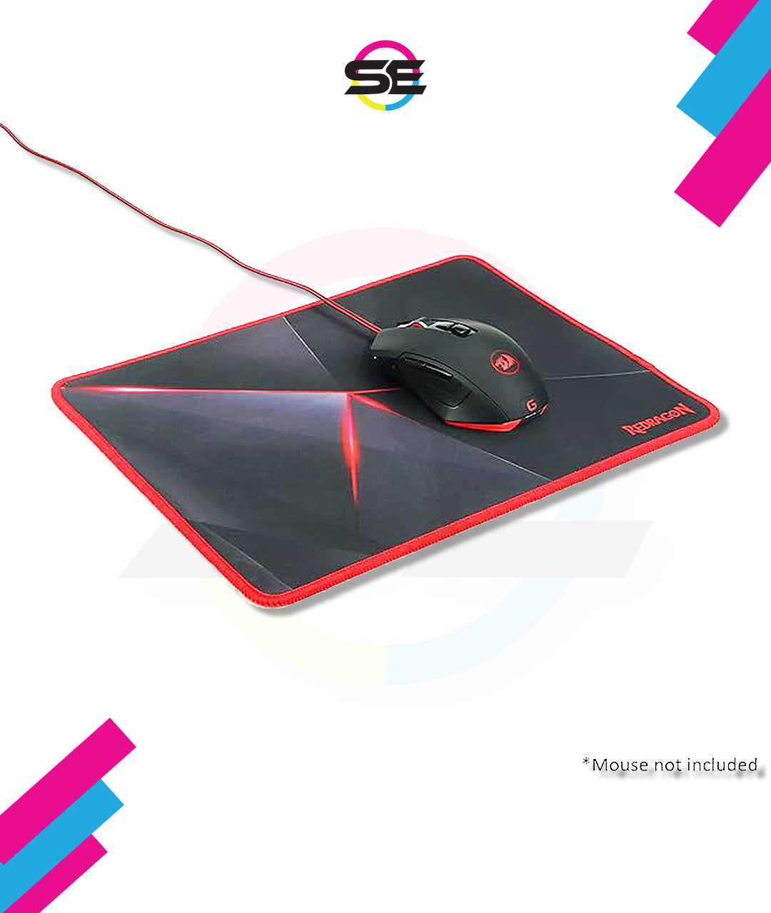 Redragon P012 CAPRICORN Gaming Mouse Pad – 325×245×3mm, Geometric Diamond Design, Anti-Fray Red Stitching, Non-Slip Rubber Base, Easy to Wash – Black/Red