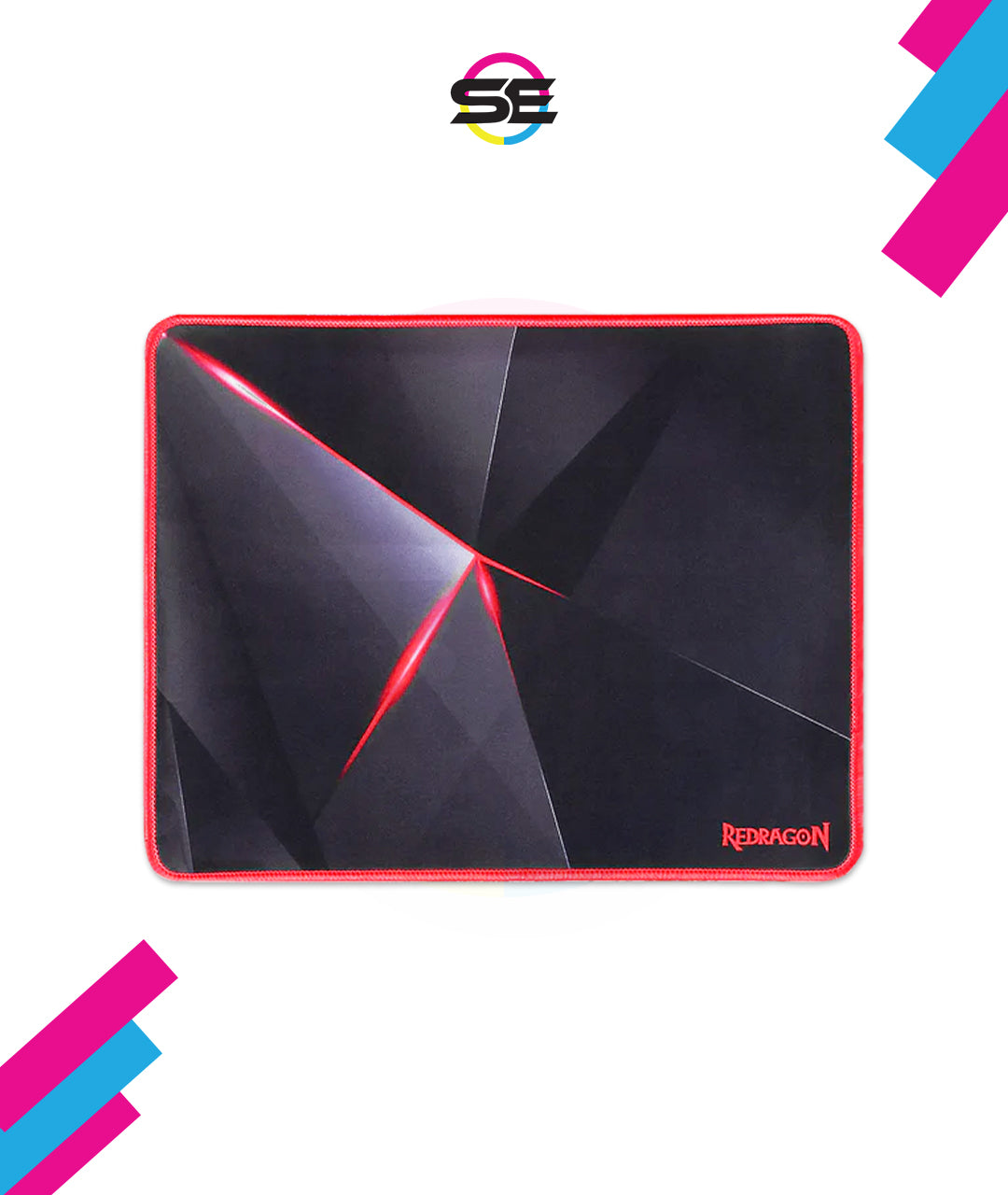 Redragon P012 CAPRICORN Gaming Mouse Pad – 325×245×3mm, Geometric Diamond Design, Anti-Fray Red Stitching, Non-Slip Rubber Base, Easy to Wash – Black/Red