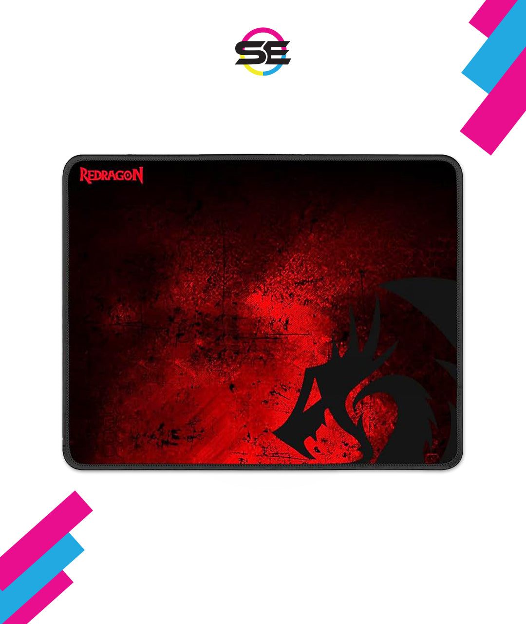 Redragon P016 PISCES Gaming Mouse Pad – Dragon Silhouette Design, Black Stitched Edges, Non-Slip Rubber Base, Smooth Fabric Surface – Black/Red