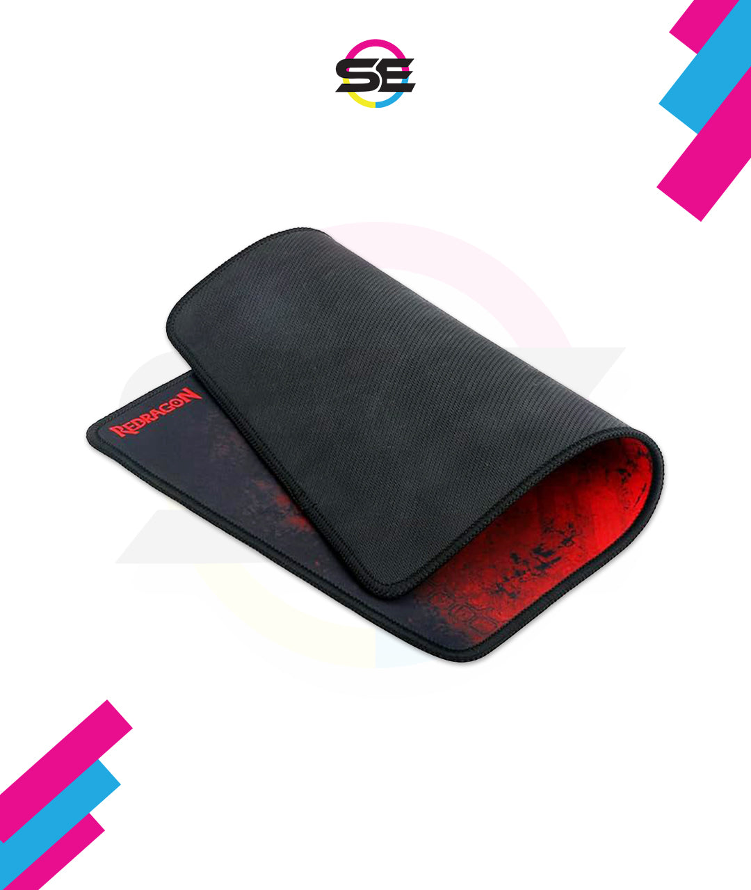 Redragon P016 PISCES Gaming Mouse Pad – Dragon Silhouette Design, Black Stitched Edges, Non-Slip Rubber Base, Smooth Fabric Surface – Black/Red