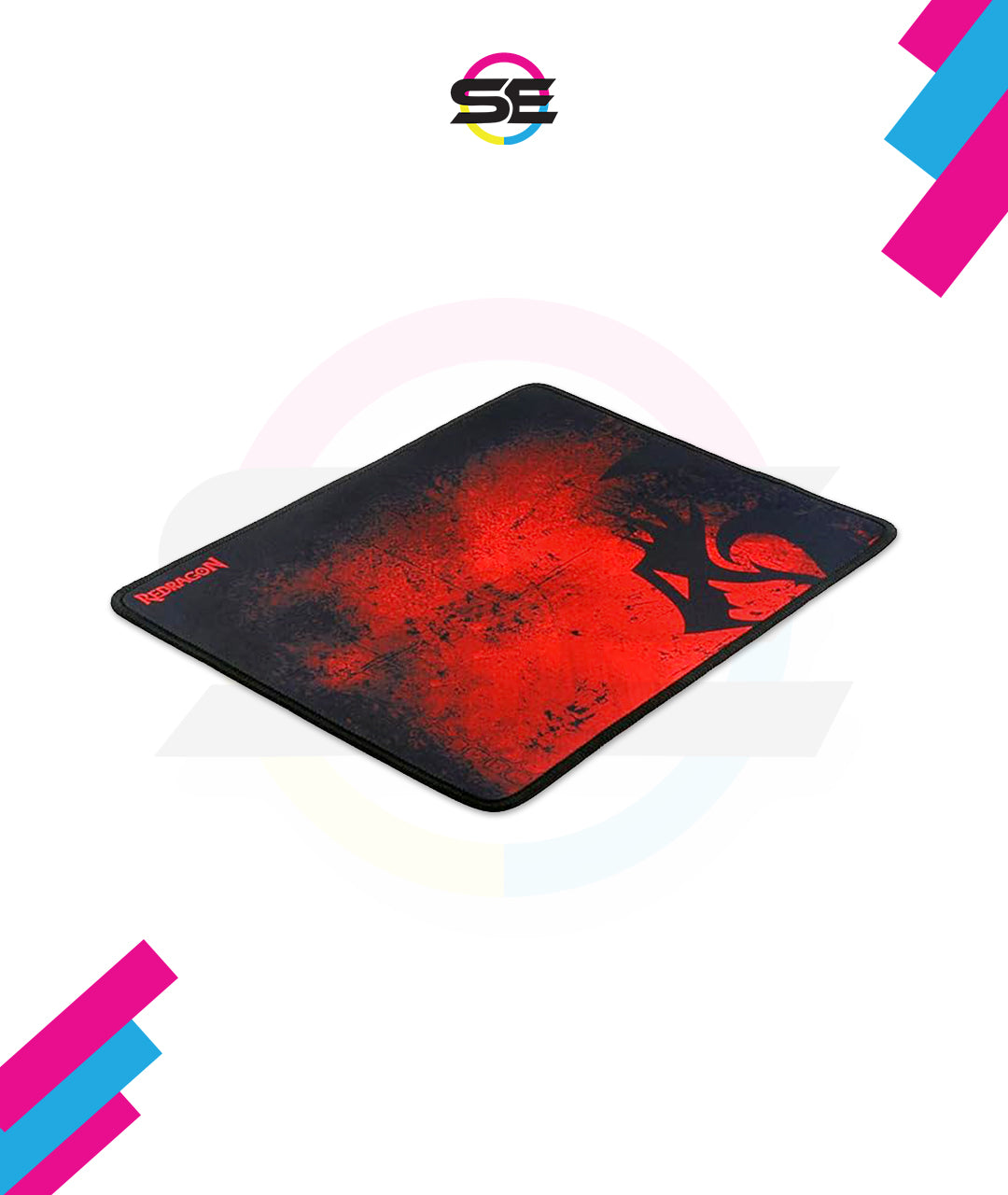 Redragon P016 PISCES Gaming Mouse Pad – Dragon Silhouette Design, Black Stitched Edges, Non-Slip Rubber Base, Smooth Fabric Surface – Black/Red