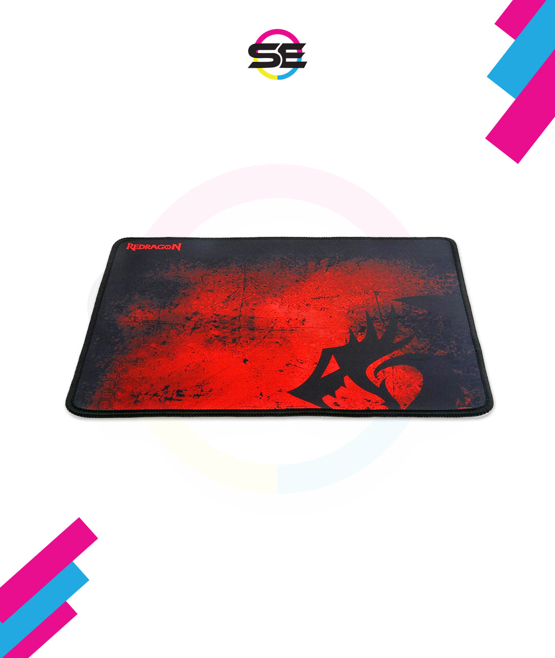 Redragon P016 PISCES Gaming Mouse Pad – Dragon Silhouette Design, Black Stitched Edges, Non-Slip Rubber Base, Smooth Fabric Surface – Black/Red