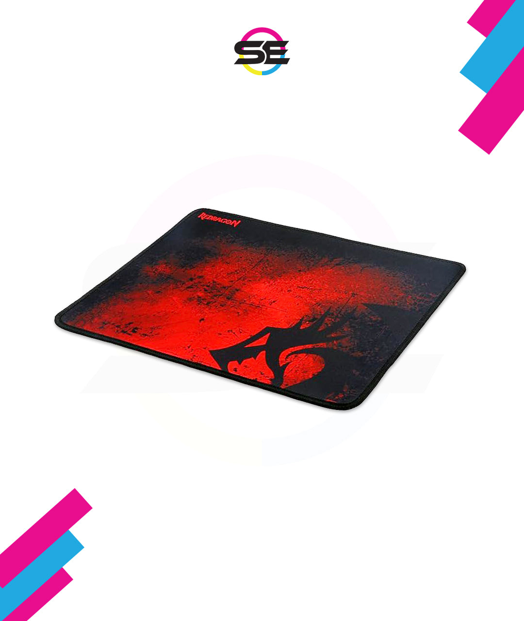 Redragon P016 PISCES Gaming Mouse Pad – Dragon Silhouette Design, Black Stitched Edges, Non-Slip Rubber Base, Smooth Fabric Surface – Black/Red