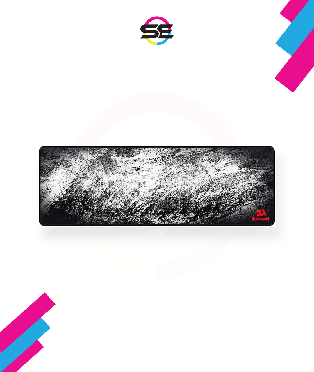 Redragon P018 TAURUS XXXL Extended Gaming Desk Mat – Abstract Marble Splatter Design, Black Anti-Fray Stitched Edges, Non-Slip Rubber Base, Rollable – Black/White