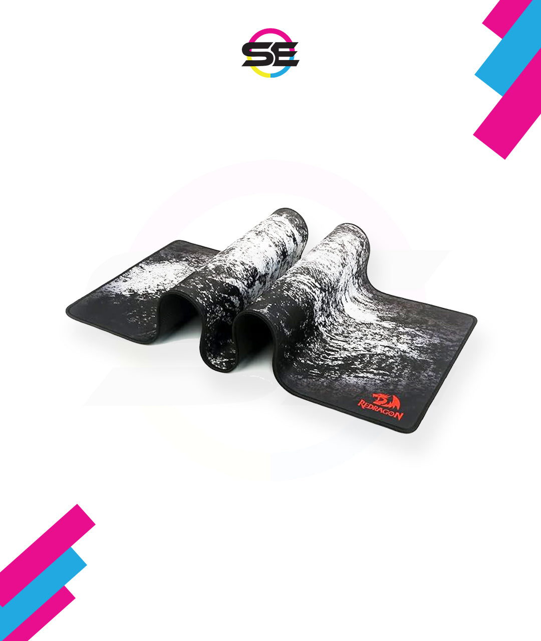 Redragon P018 TAURUS XXXL Extended Gaming Desk Mat – Abstract Marble Splatter Design, Black Anti-Fray Stitched Edges, Non-Slip Rubber Base, Rollable – Black/White