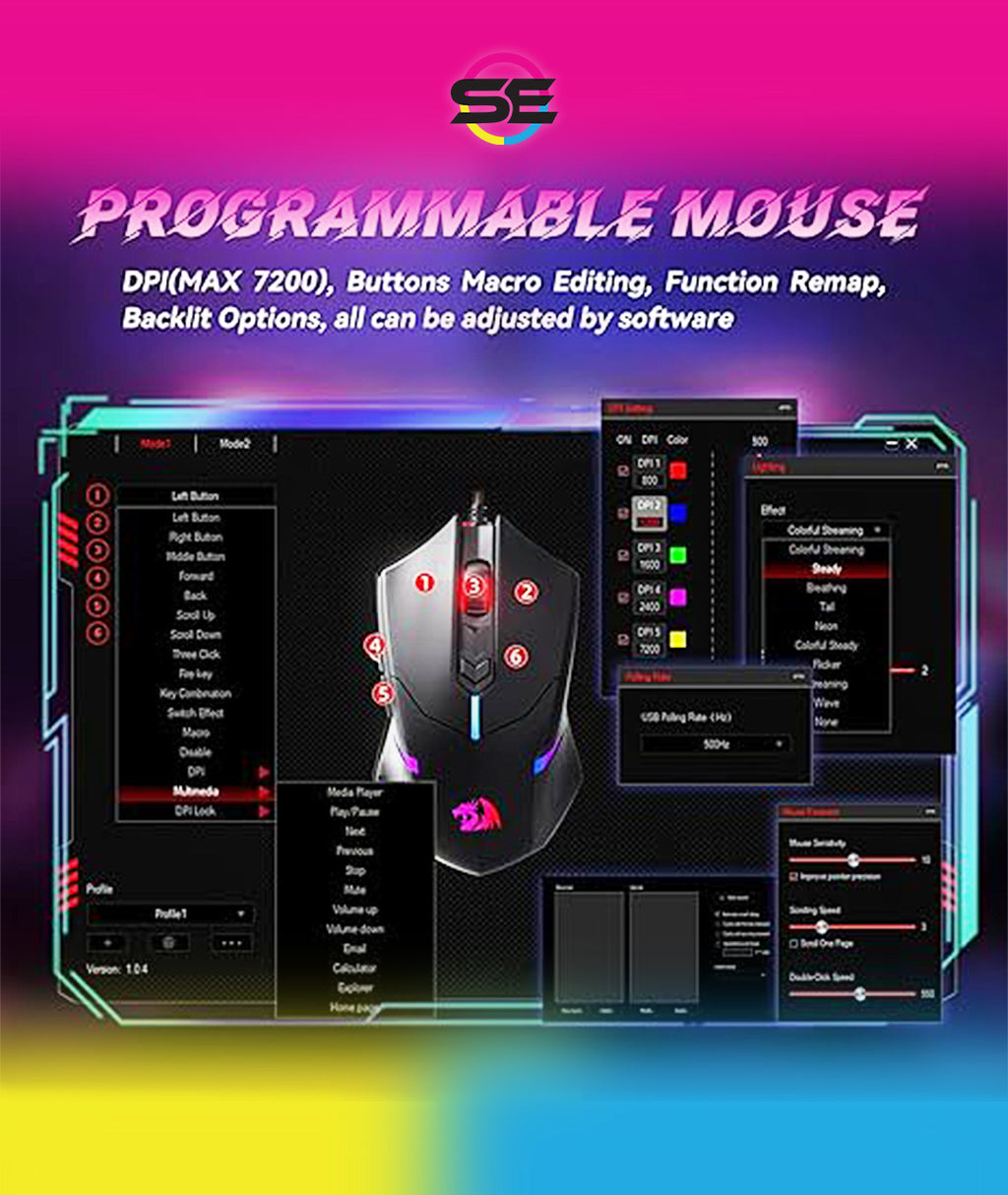 Redragon S101W RGB Gaming Keyboard & Mouse Combo Wired – 104 Keys Membrane, 5 Macro Keys, 6 RGB Modes + 7200 DPI Programmable Mouse, 10 RGB Modes – White