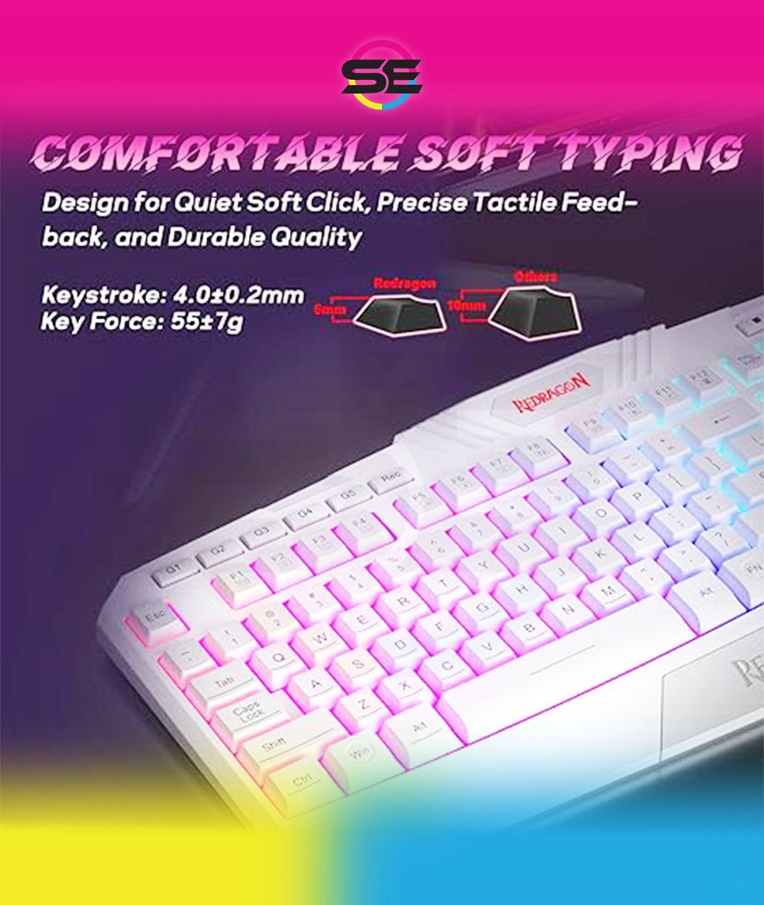 Redragon S101W RGB Gaming Keyboard & Mouse Combo Wired – 104 Keys Membrane, 5 Macro Keys, 6 RGB Modes + 7200 DPI Programmable Mouse, 10 RGB Modes – White