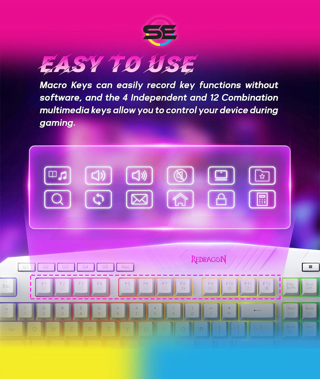 Redragon S101W RGB Gaming Keyboard & Mouse Combo Wired – 104 Keys Membrane, 5 Macro Keys, 6 RGB Modes + 7200 DPI Programmable Mouse, 10 RGB Modes – White