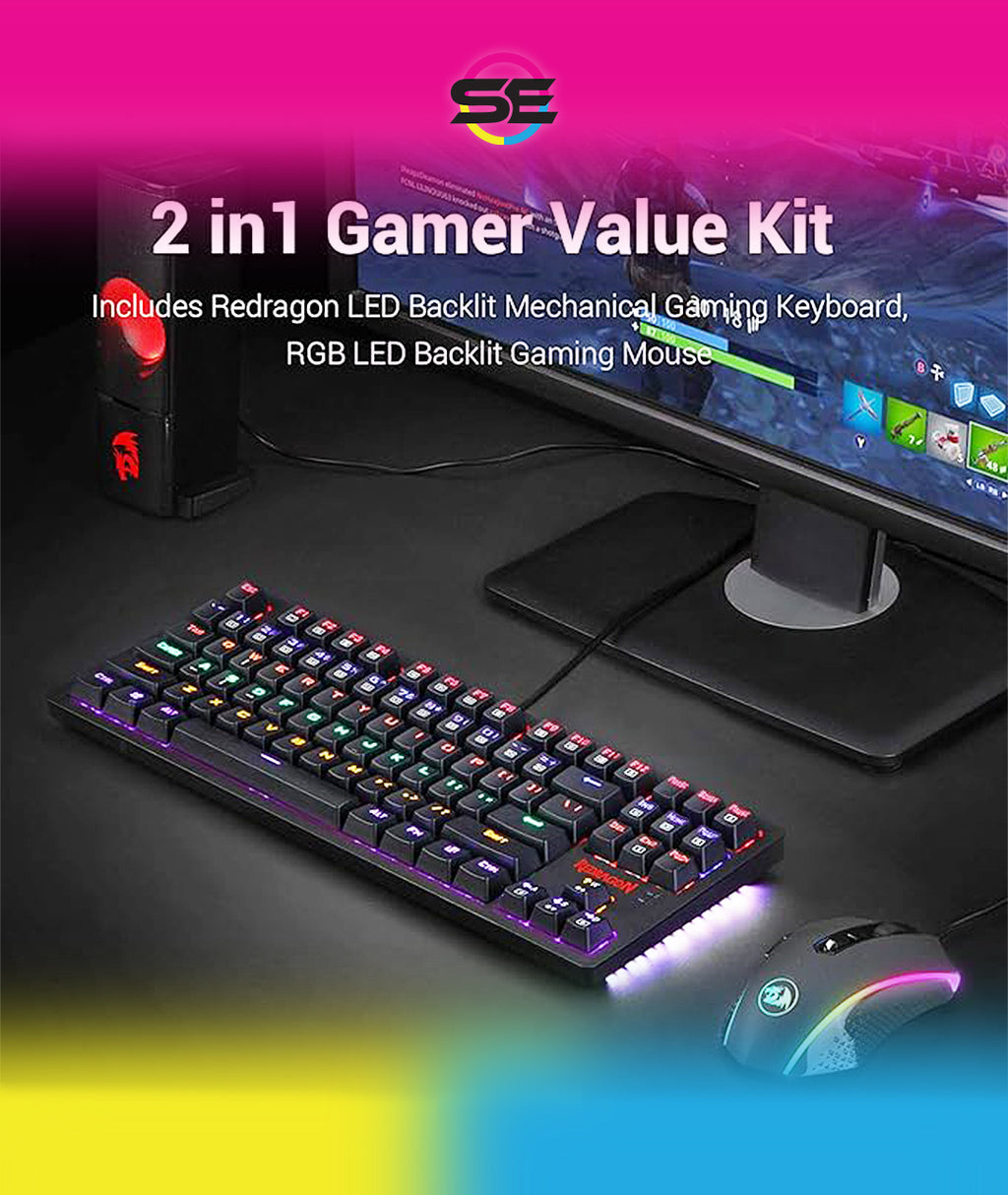 Redragon S113 RGB TKL Wired Mechanical Gaming Keyboard & Mouse Combo – 87 Keys, Outemu Brown Switch, ABS Plate-Mounted + 4200 DPI RGB Gaming Mouse, 16M Chroma – Black