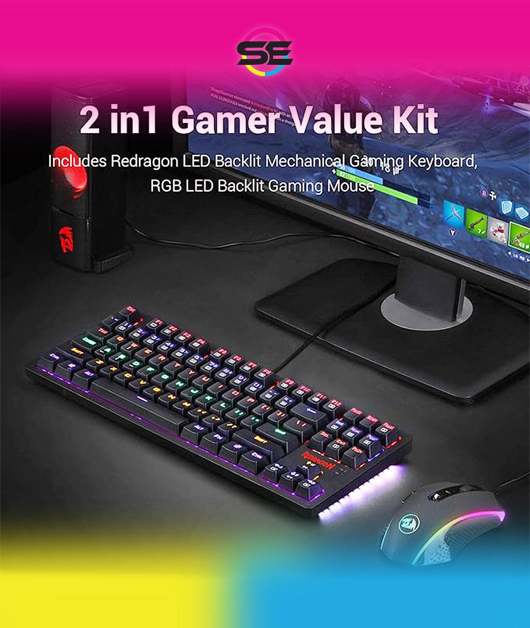 Redragon S113 RGB TKL Wired Mechanical Gaming Keyboard & Mouse Combo – 87 Keys, Outemu Brown Switch, ABS Plate-Mounted + 4200 DPI RGB Gaming Mouse, 16M Chroma – Black