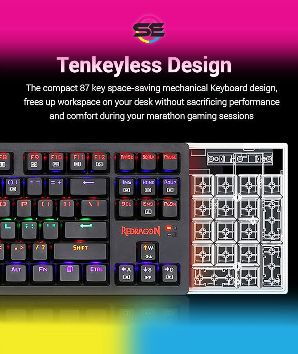 Redragon S113 RGB TKL Wired Mechanical Gaming Keyboard & Mouse Combo – 87 Keys, Outemu Brown Switch, ABS Plate-Mounted + 4200 DPI RGB Gaming Mouse, 16M Chroma – Black