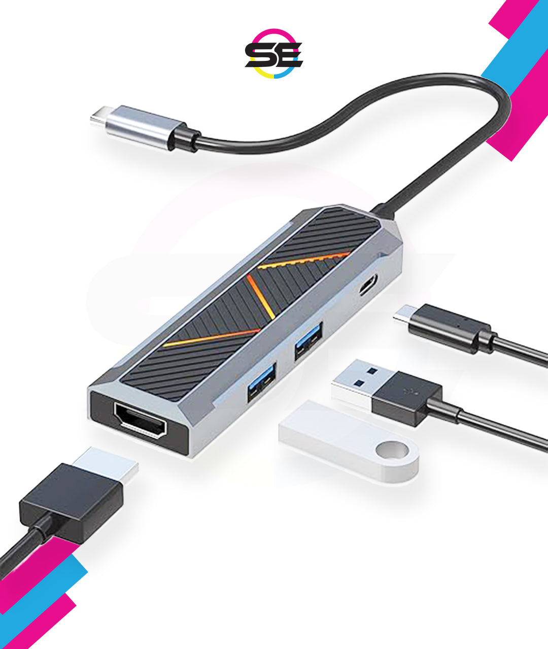 Redragon UCA-4 4-in-1 USB-C Hub – 4K@60Hz HDMI, 2x USB-A 5Gbps, 100W PD Pass-Through – MacBook, iPad, Windows, Android – Space Gray