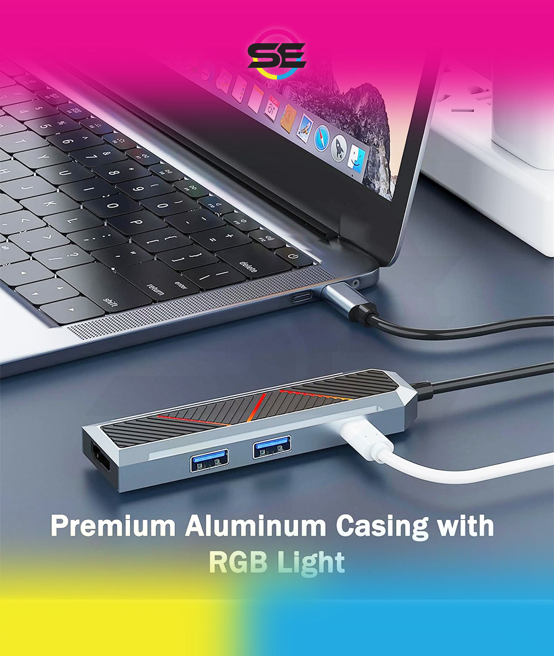Redragon UCA-4 4-in-1 USB-C Hub – 4K@60Hz HDMI, 2x USB-A 5Gbps, 100W PD Pass-Through – MacBook, iPad, Windows, Android – Space Gray