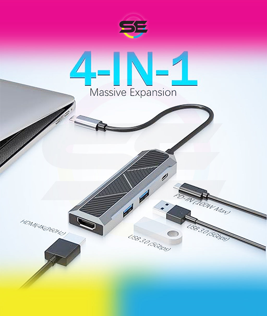 Redragon UCA-4 4-in-1 USB-C Hub – 4K@60Hz HDMI, 2x USB-A 5Gbps, 100W PD Pass-Through – MacBook, iPad, Windows, Android – Space Gray