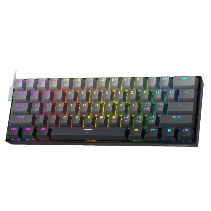 Redragon K617 Rapid Trigger RGB Magnetic Gaming Keyboard – 61 Keys 60% Layout, Hall Effect Magnetic Switch, 8000Hz Polling Rate, Adjustable Actuation 0.1–4.0mm – Misty Grey