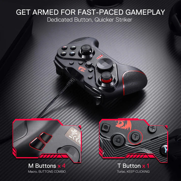 Redragon G710 RIFT Wired Gaming Controller – Dual Vibration, Rapid Trigger, 4 Programmable Macro Keys, Adjustable Joystick Heights – PC, Android & Nintendo Switch