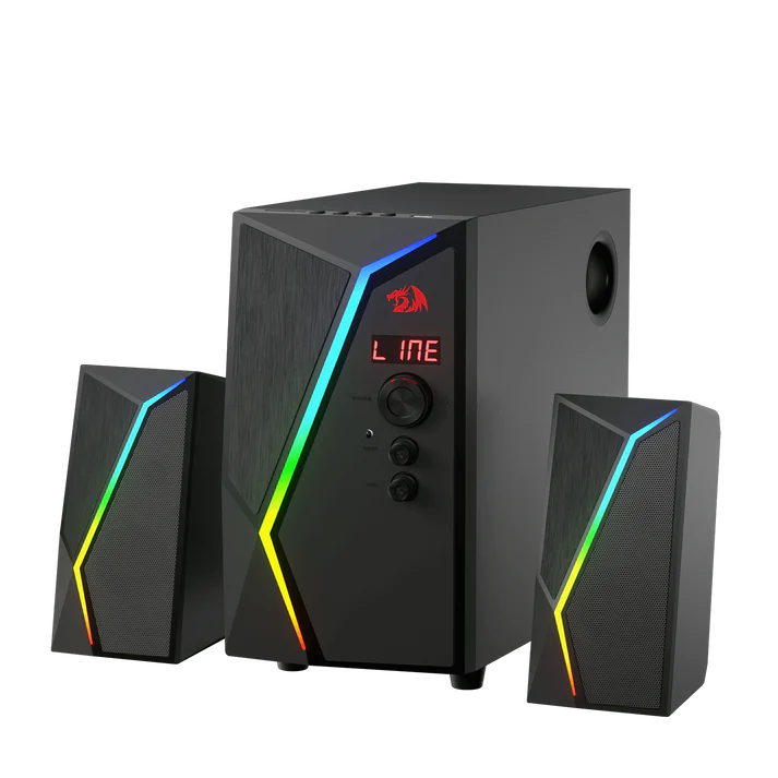 Redragon GS520 PRO Anvil 2.1 Channel RGB Gaming Speaker – 45W Hi-Fi, Bluetooth 5.0, AUX, SD Card, USB Audio, Remote Control, Bass/Treble Control, 6 RGB Modes – Black