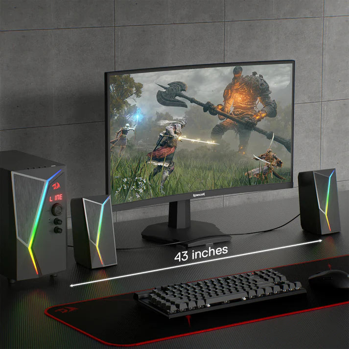 Redragon GS520 PRO Anvil 2.1 Channel RGB Gaming Speaker – 45W Hi-Fi, Bluetooth 5.0, AUX, SD Card, USB Audio, Remote Control, Bass/Treble Control, 6 RGB Modes – Black