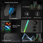 Redragon GS520 PRO Anvil 2.1 Channel RGB Gaming Speaker – 45W Hi-Fi, Bluetooth 5.0, AUX, SD Card, USB Audio, Remote Control, Bass/Treble Control, 6 RGB Modes – Black