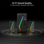 Redragon GS520 PRO Anvil 2.1 Channel RGB Gaming Speaker – 45W Hi-Fi, Bluetooth 5.0, AUX, SD Card, USB Audio, Remote Control, Bass/Treble Control, 6 RGB Modes – Black