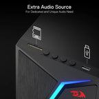 Redragon GS520 PRO Anvil 2.1 Channel RGB Gaming Speaker – 45W Hi-Fi, Bluetooth 5.0, AUX, SD Card, USB Audio, Remote Control, Bass/Treble Control, 6 RGB Modes – Black