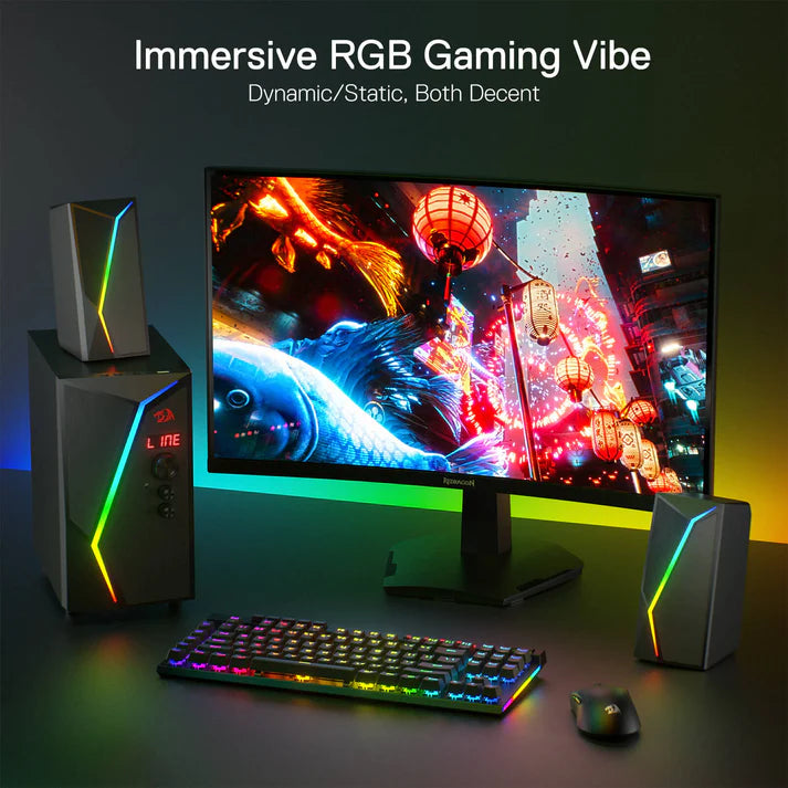 Redragon GS520 PRO Anvil 2.1 Channel RGB Gaming Speaker – 45W Hi-Fi, Bluetooth 5.0, AUX, SD Card, USB Audio, Remote Control, Bass/Treble Control, 6 RGB Modes – Black
