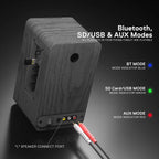 Redragon GS813 Wireless Desktop Bookshelf Speakers – 2.0 Channel, 20W DC, 3.5" Bass Drivers, BT5.0/AUX/SD Card/USB, Volume & Treble/Bass Knob, Media Control – Black Wood