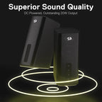Redragon GS814 Stereo Desktop Speakers – 2.0 Channel, 20W DC, 4 Sound Units (2.5" + 3.1" Drivers), BT5.0/AUX, Touch Control, 4 RGB Base Modes – Black