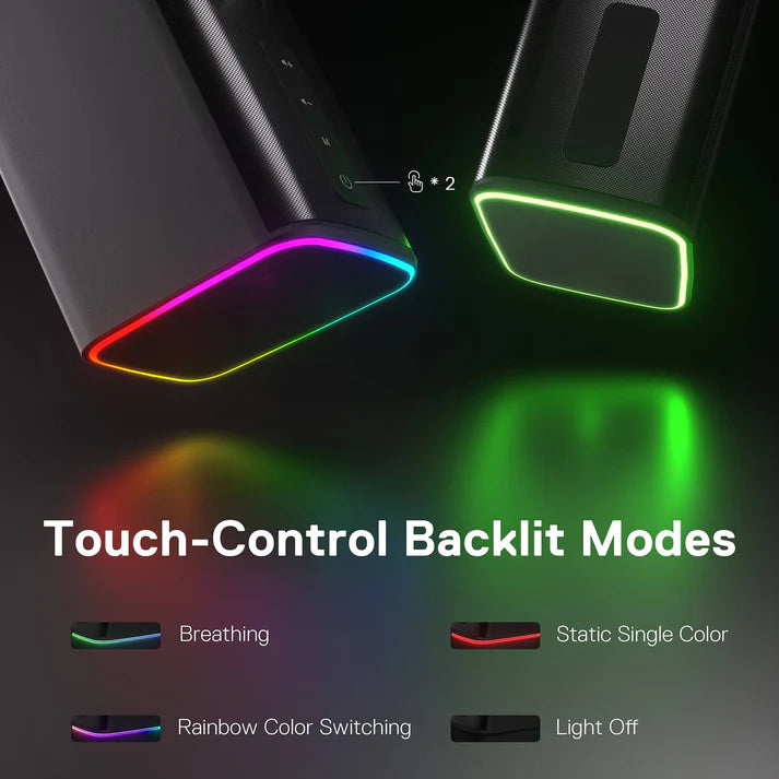 Redragon GS814 Stereo Desktop Speakers – 2.0 Channel, 20W DC, 4 Sound Units (2.5" + 3.1" Drivers), BT5.0/AUX, Touch Control, 4 RGB Base Modes – Black