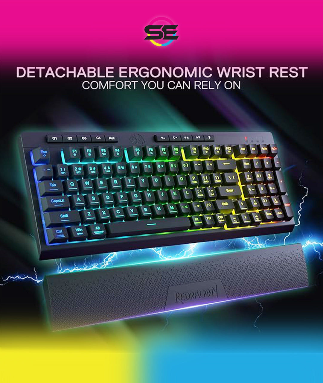 Redragon K515 PRO Shiva RGB 3-Mode Wireless Membrane Gaming Keyboard – 98 Keys, Detachable Wrist Rest