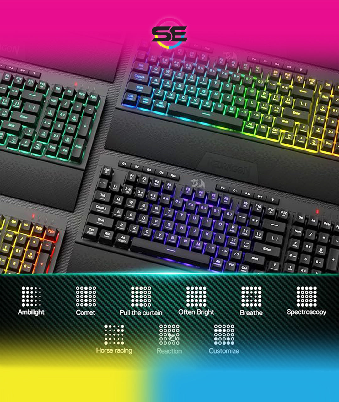 Redragon K515 PRO Shiva RGB 3-Mode Wireless Membrane Gaming Keyboard – 98 Keys, Detachable Wrist Rest