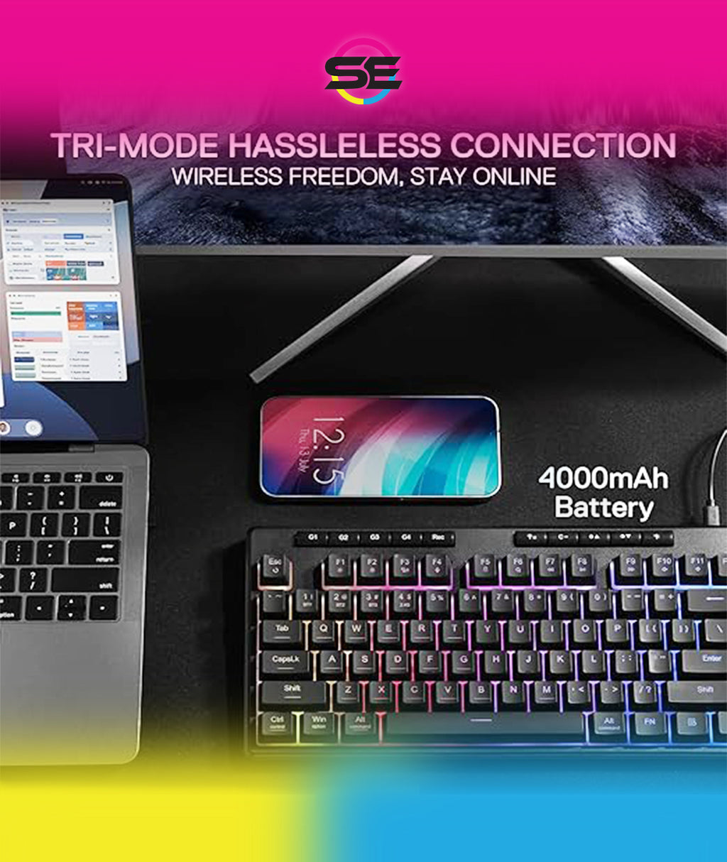 Redragon K516 PRO Shiva TKL RGB 3-Mode Wireless Membrane Gaming Keyboard – 87 Keys, 80% TKL Layout