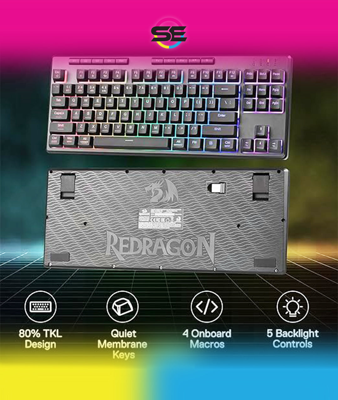 Redragon K516 PRO Shiva TKL RGB 3-Mode Wireless Membrane Gaming Keyboard – 87 Keys, 80% TKL Layout