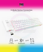 Redragon K530 Pro Draconic 60% RGB 3-Mode Wireless Mechanical Gaming Keyboard – 61 Keys, Hot-Swappable, Blue Switch – White