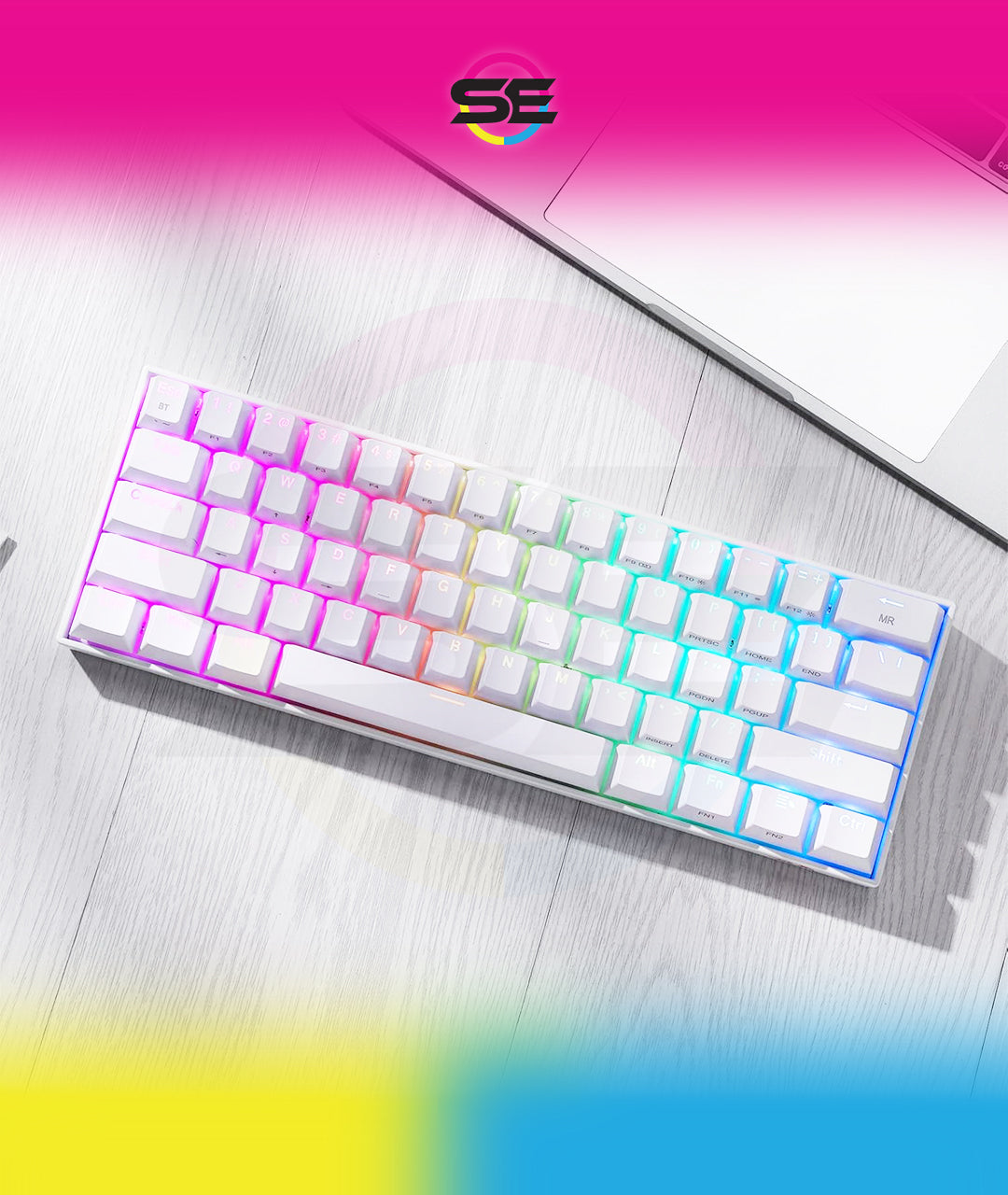 Redragon K530 Pro Draconic 60% RGB 3-Mode Wireless Mechanical Gaming Keyboard – 61 Keys, Hot-Swappable, Blue Switch – White
