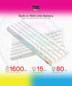 Redragon K530 Pro Draconic 60% RGB 3-Mode Wireless Mechanical Gaming Keyboard – 61 Keys, Hot-Swappable, Blue Switch – White